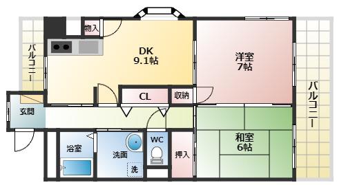 エルファミーレ(2LDK/6階)の間取り写真