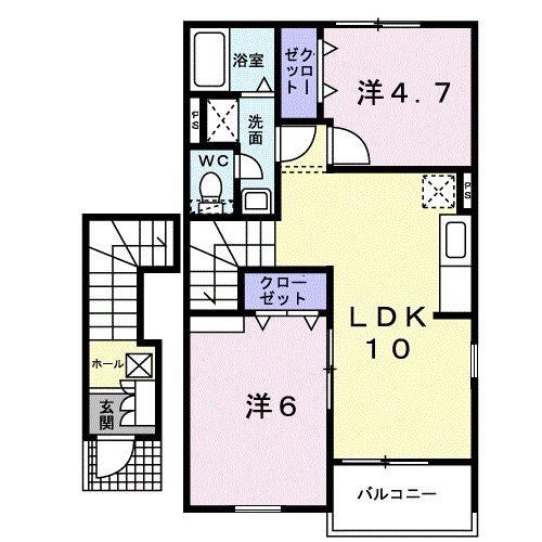 カロスアンセ弐番館(2LDK/2階)の間取り写真