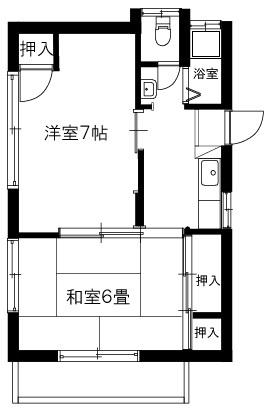 日赤若草コーポ(2K/2階)の間取り写真