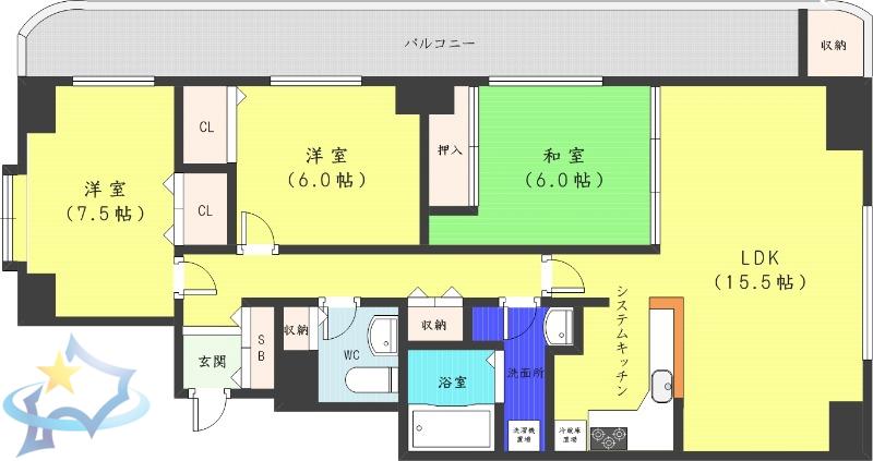 鹿友ディアプラザ旭ヶ丘(3LDK/10階)の間取り写真