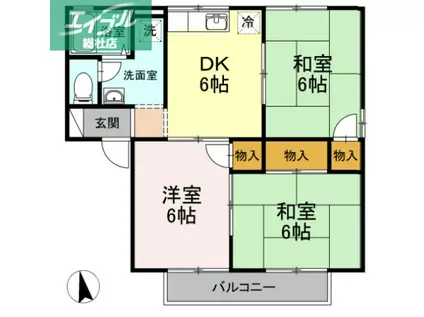 ハッピーユーA棟(3DK/2階)の間取り写真