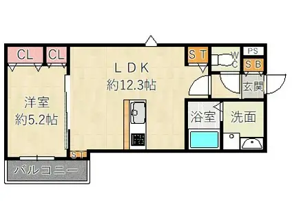 アブニール杭瀬(1LDK/2階)の間取り写真