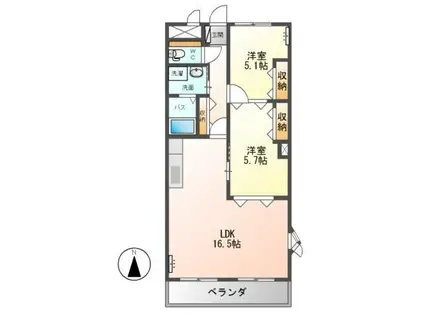 シャトーグランチェスタ(2LDK/2階)の間取り写真