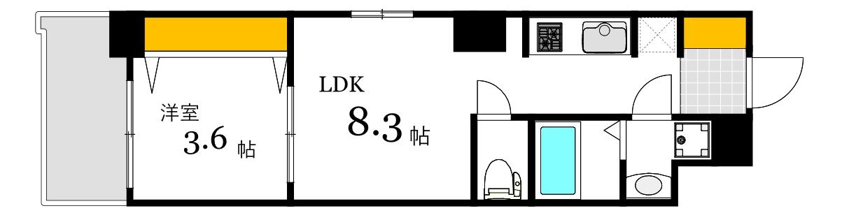 RELUXIA小網町(1LDK/9階)の間取り写真