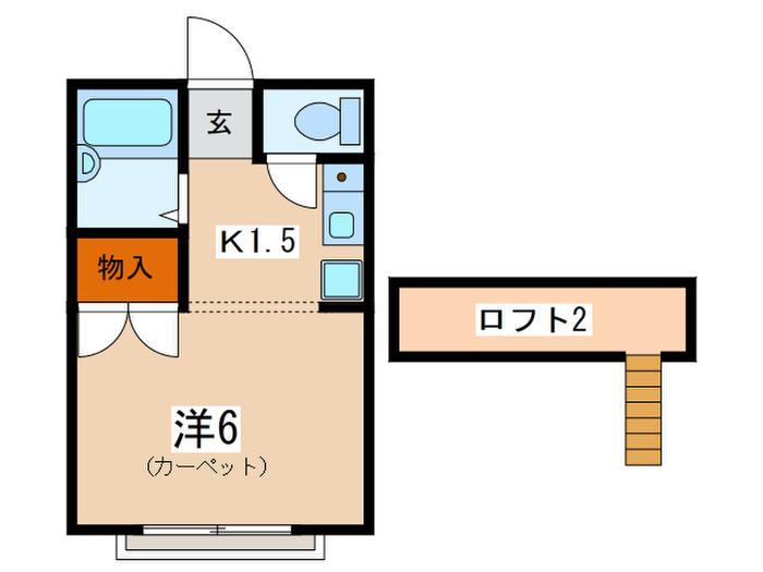ジュネス2(1K/2階)の間取り写真