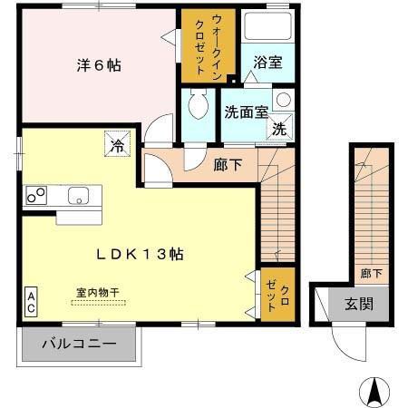 ジュネックスA(1LDK/2階)の間取り写真