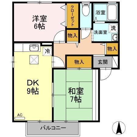 やすらぎの家 C棟(2DK/1階)の間取り写真
