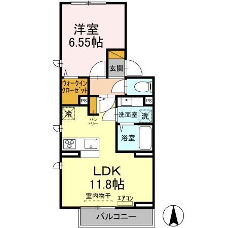 ボヌール成田(1LDK/2階)の間取り写真