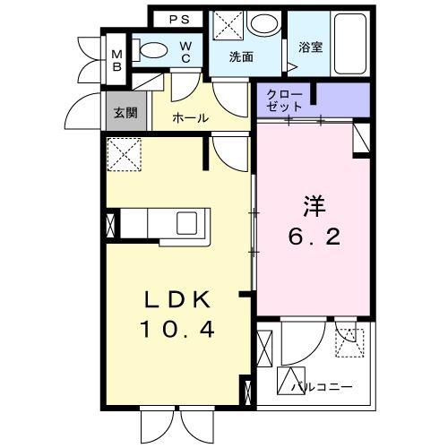 パーシモン(1LDK/2階)の間取り写真