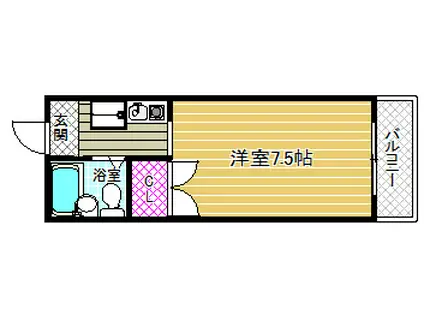 ターニング・ハイツ(ワンルーム/2階)の間取り写真