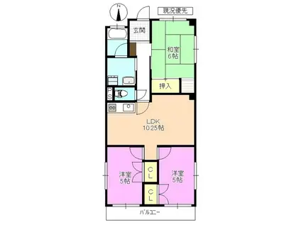 岡田ハイム(3LDK/4階)の間取り写真