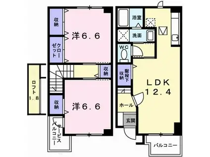 サニーハートA(2LDK/1階)の間取り写真