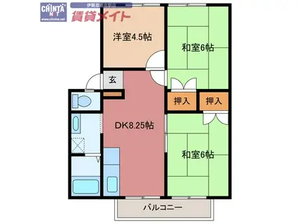 アーバン緑ヶ丘(3DK/2階)の間取り写真