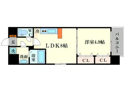 レジディア京町堀(1LDK/3階)の間取り写真