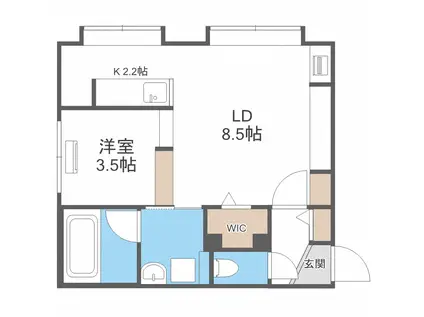 JR札沼線 新川駅(北海道) 徒歩2分 4階建 築4年(1LDK/3階)の間取り写真