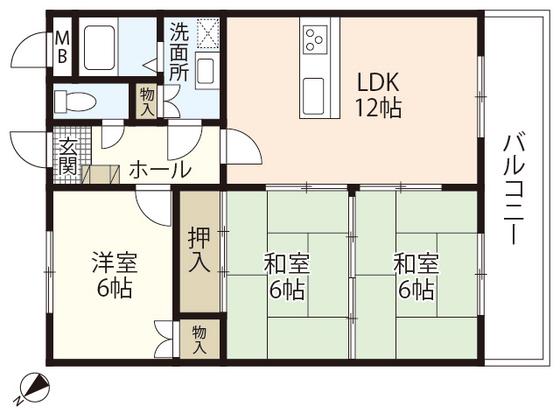 カンファタブルタガワII(3LDK/2階)の間取り写真