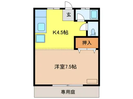 清流とそよ風のルヴァンII(1K/1階)の間取り写真