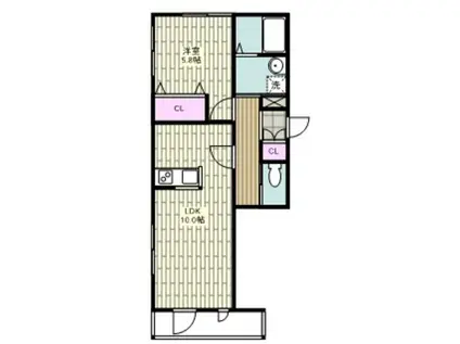 ドエルアサヒ(1LDK/2階)の間取り写真