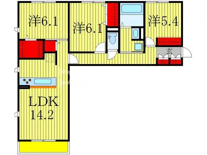 グランデールおおたかの森(3LDK/2階)の間取り写真