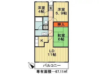潮ハイツ(3LDK/5階)の間取り写真