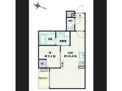 JACK HANAIKEI(1LDK/3階)の間取り写真