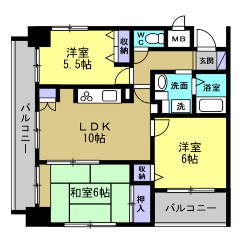 サンライズエモト(3LDK/5階)の間取り写真
