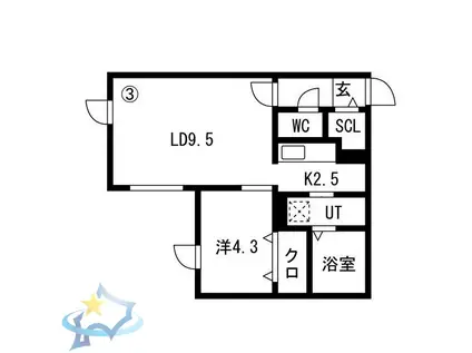 HILLS SAPPORO VI (1LDK/3階)の間取り写真