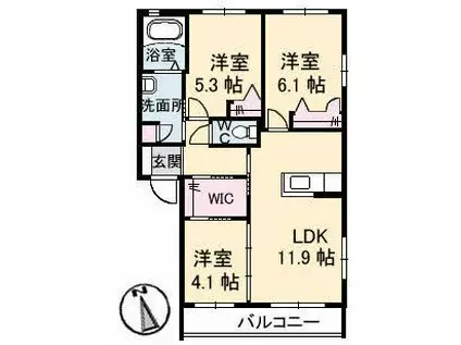 グランマスト1 B棟(3LDK/2階)の間取り写真