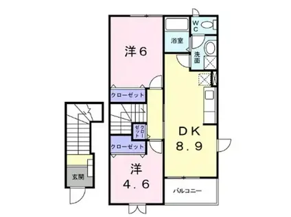 コンフォルターブル(2DK/2階)の間取り写真