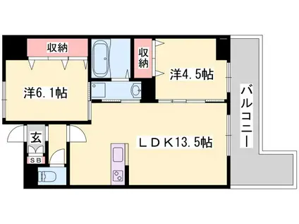 ラルース元塩町(2LDK/7階)の間取り写真