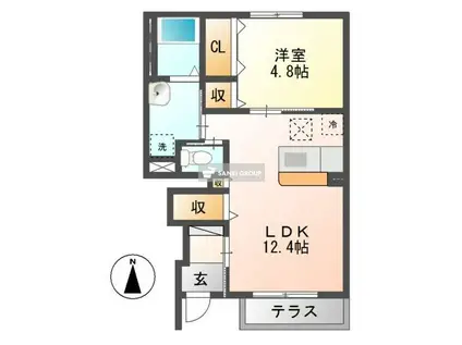 ウインズA(1LDK/1階)の間取り写真