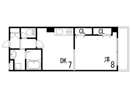 ヒルズ岡本(1DK/3階)の間取り写真
