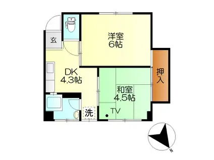 中元ビル(2DK/3階)の間取り写真