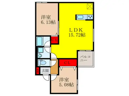 シェモア池田市豊島北(2LDK/3階)の間取り写真