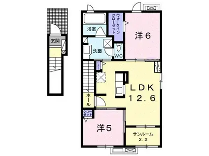 グリッツェンII(2LDK/2階)の間取り写真