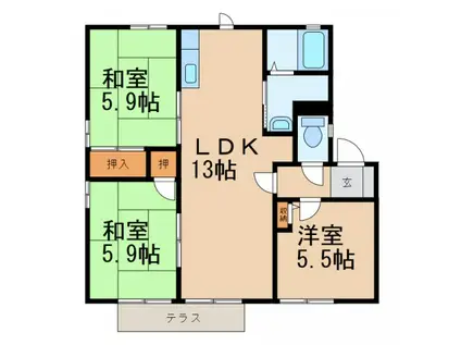 フウルニールミー(3LDK/1階)の間取り写真