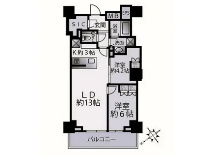 ザ・パークハウス三田ガーデンレジデンス(2LDK/8階)の間取り写真