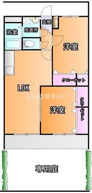 グローリィ(2LDK/1階)の間取り写真