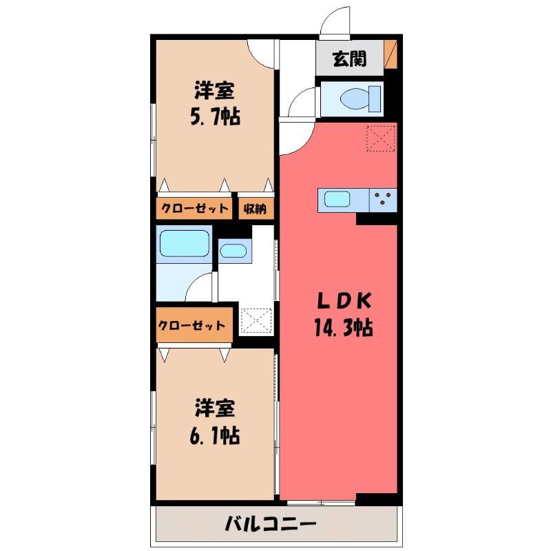 D-ROOM 古市町(2LDK/3階)の間取り写真
