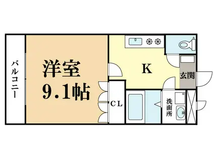 グリーンティII(1K/2階)の間取り写真