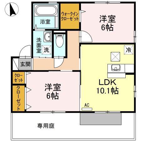 プルミ・エールC棟(2LDK/1階)の間取り写真