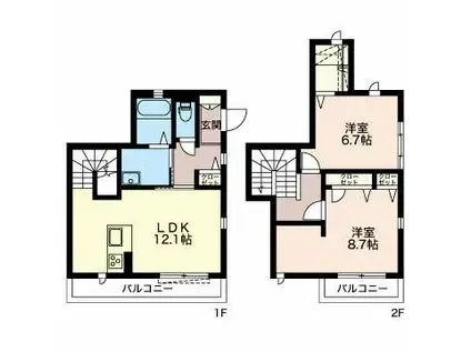 プロヌーブ岩堀(2SLDK/1階)の間取り写真