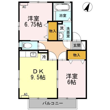 グレースメゾン国府(2DK/1階)の間取り写真