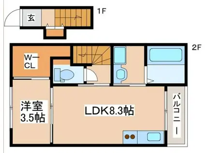 西蒲田ハイツ2 A東(1LDK/2階)の間取り写真