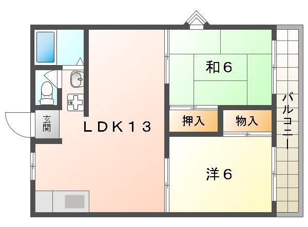 セキスイ緑地ハイツB棟(2LDK/2階)の間取り写真