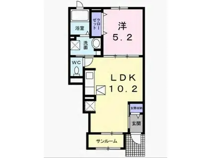 プリムベール(1LDK/1階)の間取り写真