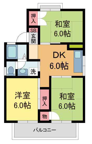 セジュール安倉B(3DK/2階)の間取り写真