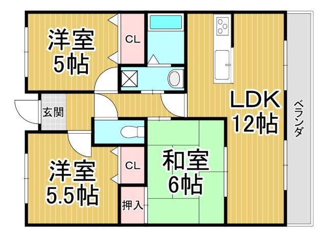 REIWA宝塚(3LDK/3階)の間取り写真