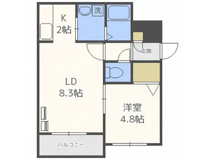 サンルーチェ山鼻(1LDK/4階)の間取り写真