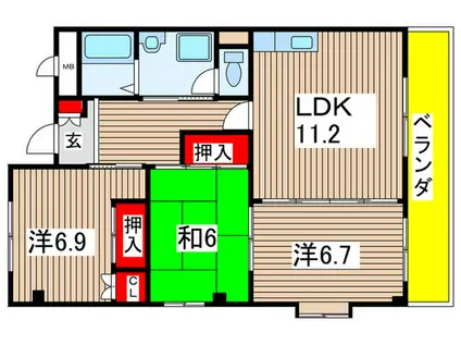クイーンハイツ滝の水(3LDK/2階)の間取り写真